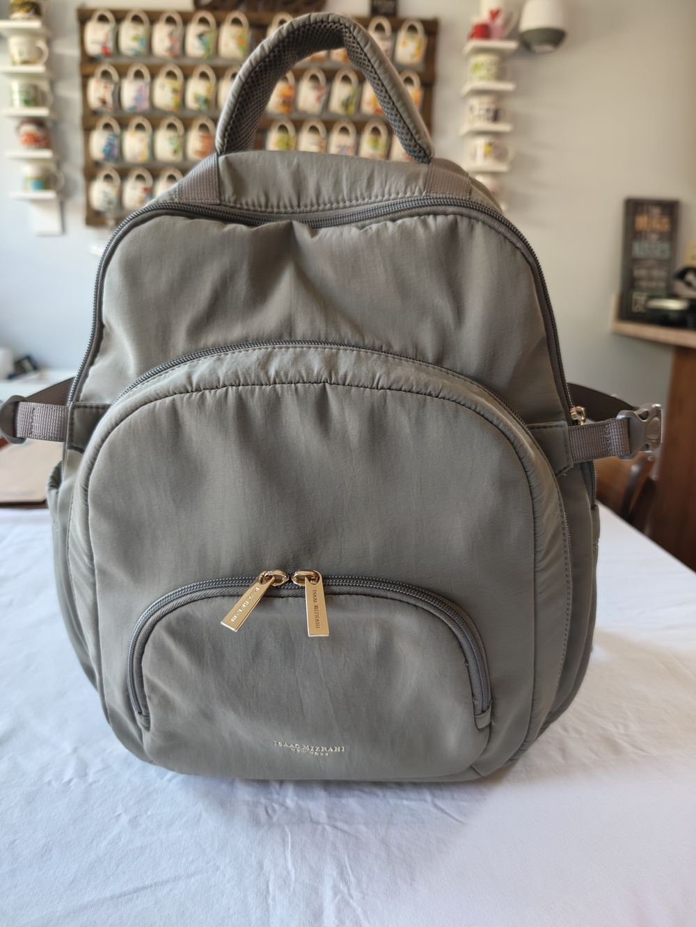 Isaac Mizrahi Taupe Backpack with Gold Hardware
